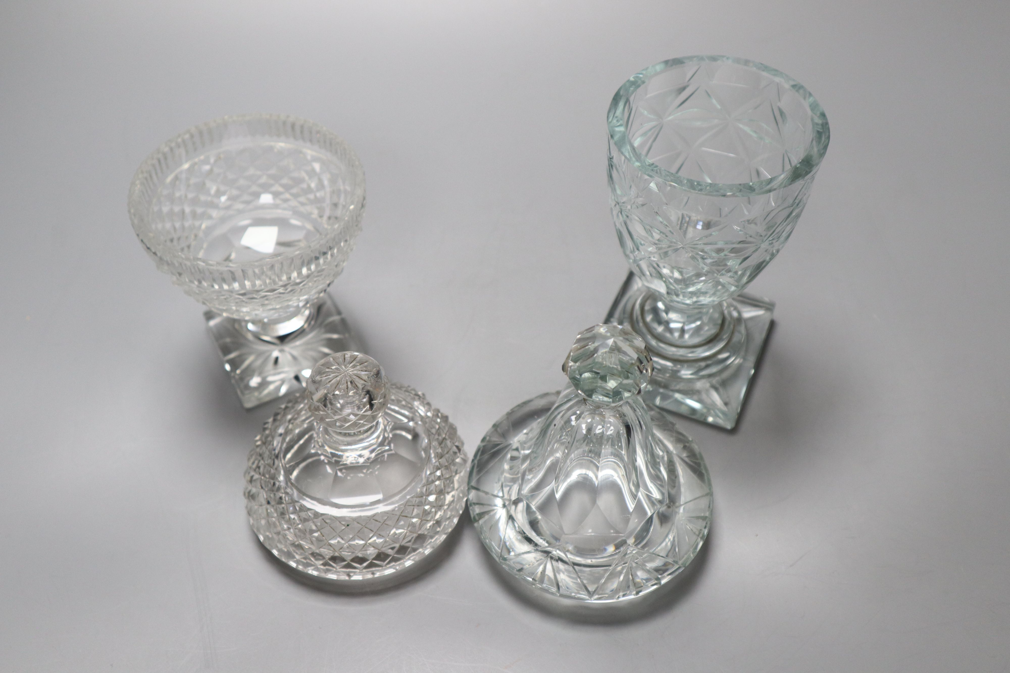 A Regency cut glass sweetmeat jar and cover and an Edwardian confit vase and cover